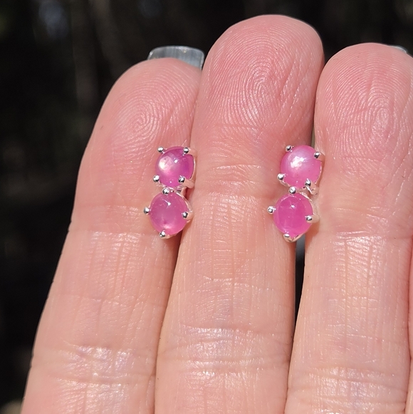 Star Ruby 2k Dual Stud Sterling & White Gold Earrings - Picture 6 of 8